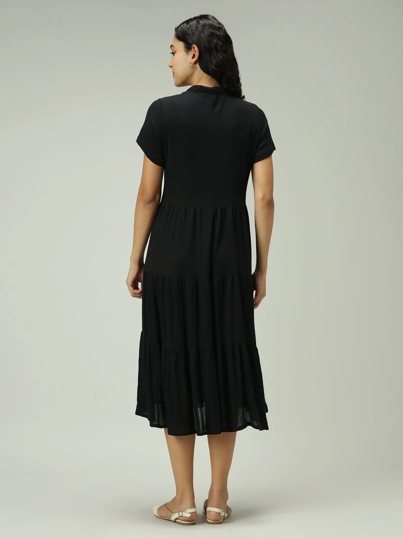 OUTZIDR Black Button Down Tiered Midi